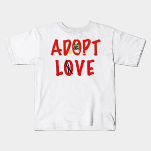 Adopt Love! - Ms. Doodle Bugs, the Blue and Gold Macaw! Kids T-Shirt